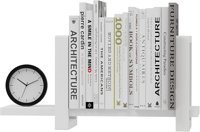 100% Solid Wood Adjustable Desktop Bookshelf, Retro Tabletop Bookshelf, Desk Shelf for Living Room, Home, Office, Perfect for Magazine, Books, Cookbooks, No Tools Required to Assemble (White)