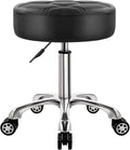 WKWKER Heavy Duty Rolling Stool with Wheels Hydraulic Lift 360 Swivel Adjustable Rolling Chair Thick Leather Ergonomic Seat Stool Chair for Kitchen Drafting Lab Office Salon Massage Black