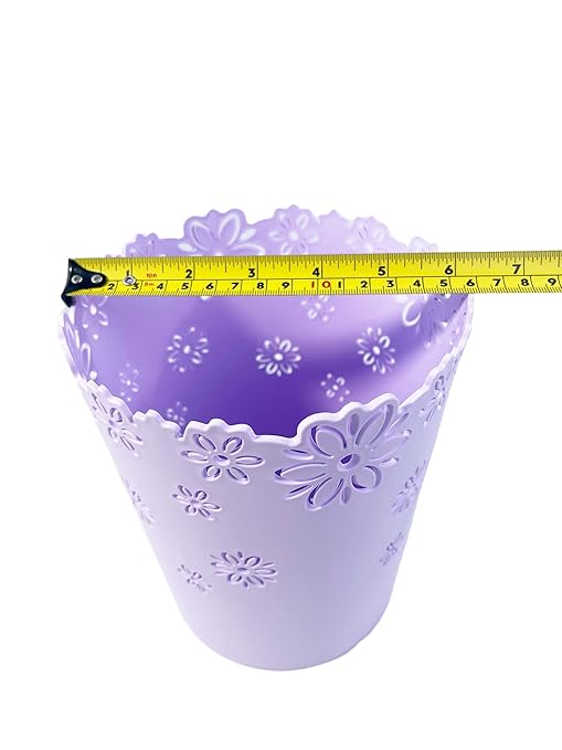 Wastebasket, Hollow Flower Shape Plastic Lidless Wastepaper Baskets Trash Can (Purple, Mini)
