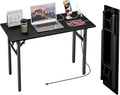 TEMI Foldable Desk with Power Outlets & USB – Dark Oak (44.3")