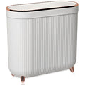 Yatmung Small Bathroom Trash Can with Lid - Slim Decorative Garbage Can - Press-Top Trash Bin for Bedroom, Home Office, Narrow Space, Plastic - 12 Liter Waste Paper Basket - White with Rose Gold Legs