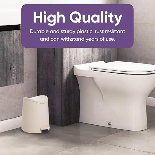 Small Plastic Bathroom Trash Can with Lid 3 Liter Modern Curved Step On Trash Can with Foot Pedal, Mini Kitchen Waste Bin, Durable and Soft Close for Bedroom, Office, Under Desk (Ecohome-2 Pack)
