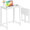 4NM 23.6" Mobile Small Folding Desk, Foldable Rolling Computer Home Office Desk, Study Writing Table for Small Space Saving Bedroom, with Wheels - All White