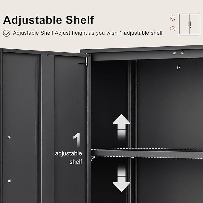 IRONFFICE Metal Wall Cabinet,28" H Wall Mounted Storage Cabinets with 2 Doors,Lockable Steel Utility Cabinet for Garage,Workshop,Office (Black)