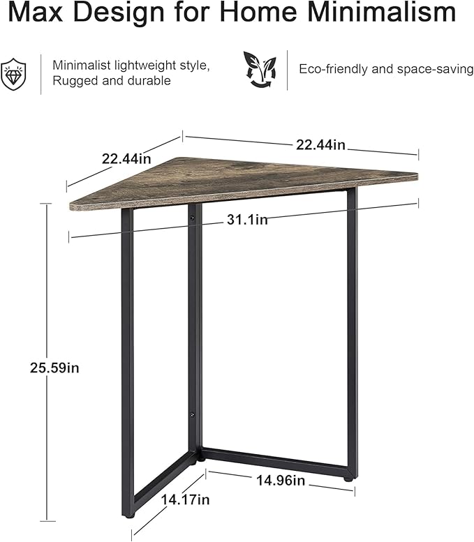 VECELO Corner Desk,Office Tables for Living Room for Small Space Triangle Computer Desk with Steel Frame Corner Shelves with Metal Frame Writing Desk for Workstation Classic Grey 31.1" 2 Set