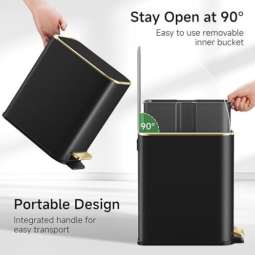 TIPGO Small Bathroom Trash Can with Lid Soft Close, Step Pedal, 5 Liter / 1.3 Gallon Stainless Steel Trash Bin, Slim Garbage Cans for Toilet, Office, Bedroom (Black)