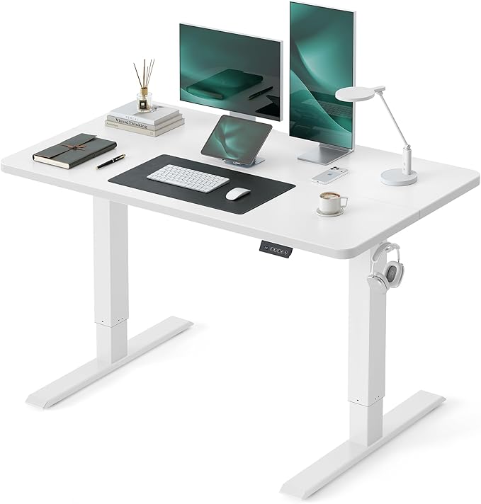 CubiCubi Electric Standing Desk Height Adjustable, 39.4 x 23.6 Inches Home Office Computer Desk, Sit to Stand Up with Memory Presets, White