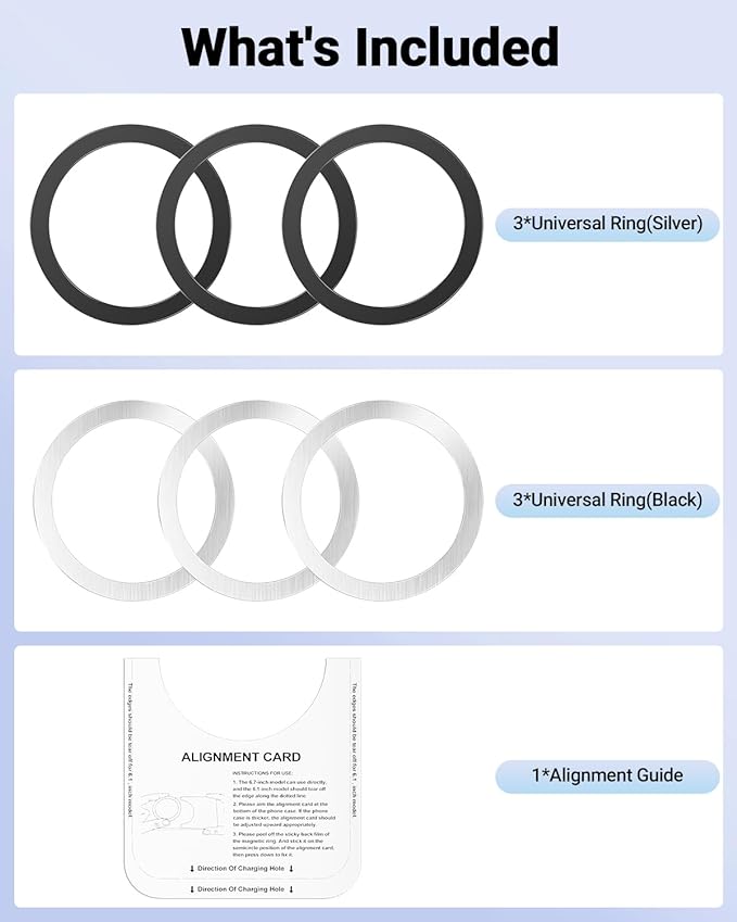 KALAPOP Magnetic Wireless Charging Magsafe Ring-6 PCS,Ultra-Thin(0.4mm) Magsafe Sticker,Compatible with iPhone 17/Air/16/15/14/13 Series,Samsung Galaxy,Google Pixel,Magsafe Accessories-3Black&3Silver