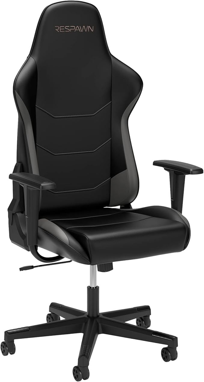 Respawn 110 Ergonomic Gaming Chair - Reclining Office Video Game Swivel Chair with Lumbar Support, Headrest, Heavy Duty, High Back, Racing Style Gaming Recliner Seat for Computer Gamer - Gray