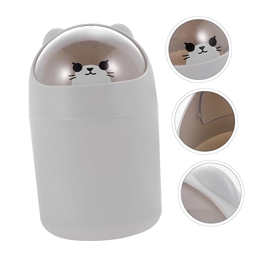 GLEAVI Cute Bear Desktop Trash Can Lid Mini Waste Bin for Office Bedroom and Table Slim Plastic Garbage Container for Home Use