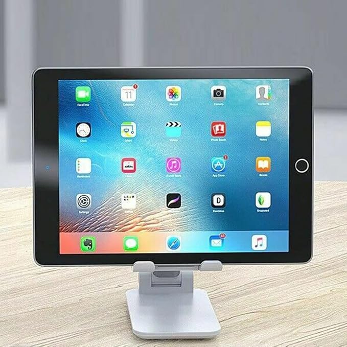 Cell Phone Tablet Stand Mount Fully Foldable Dock Holder Cradle Charger Station Desk Room Office School Kitchen Travel Portable Adjustable Multi-Angle Non-Slip Durable Stable (White)