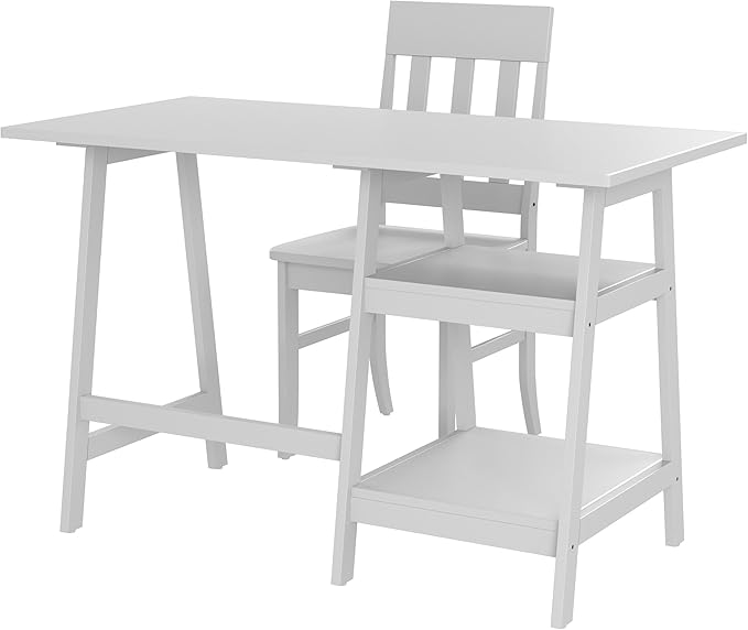 Furniture of America Prenna Wood 2-Piece Writing Desk and Chair Set in White