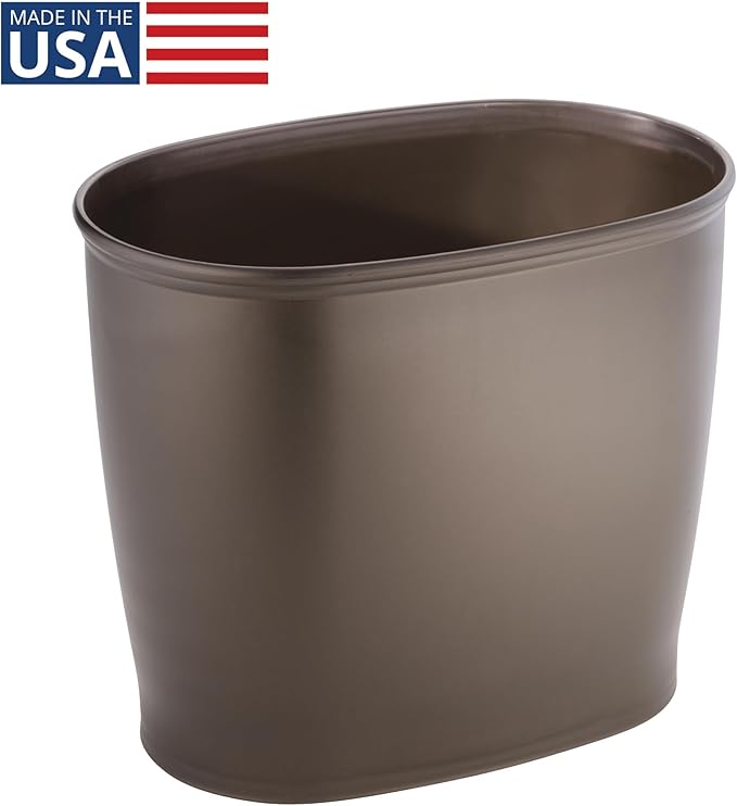 iDesign Slim Plastic Bathroom Trash Can, Small Garbage Bin for Bedroom, Office, Desk, Dorm, Bronze