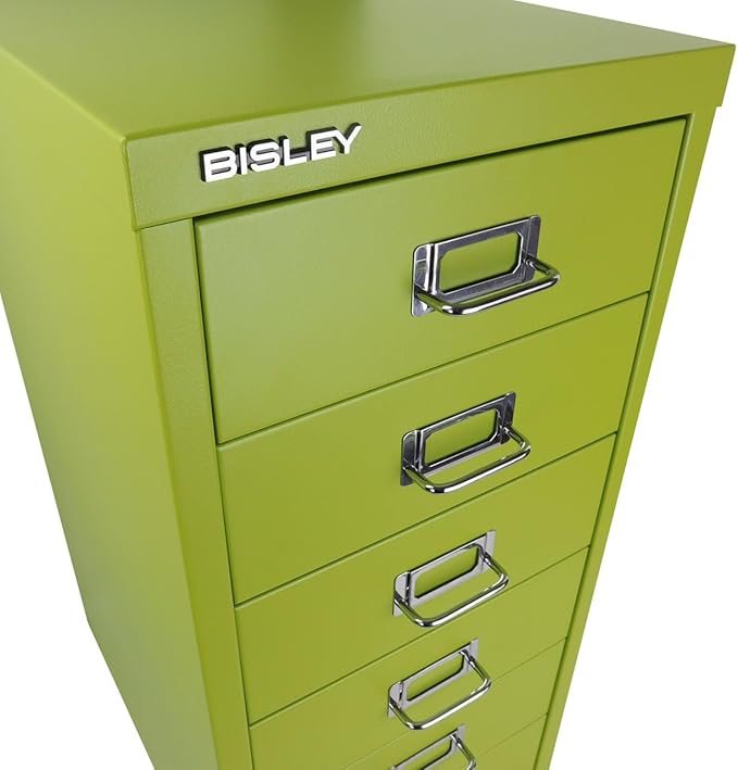 6-Drawer Steel MultiDrawer Cabinet - Bisley Green, Chrome Pull Handles with Label Holders, Powder-Coated Steel, Removable Drawers, Fits Under Most Desks, Labels Included by Bisley