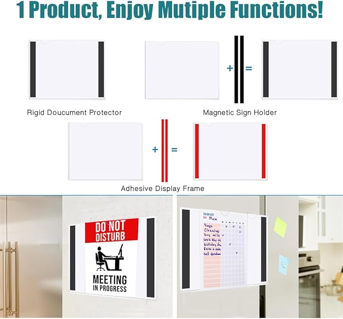 Magnetic Sign Holder 5 Pack Clear Document Frames 11X8.5’’ Magnetic Poster Paper Holder Self-Adhesive Wall Display Frame with Strong Magnet Strip for Store Home Office