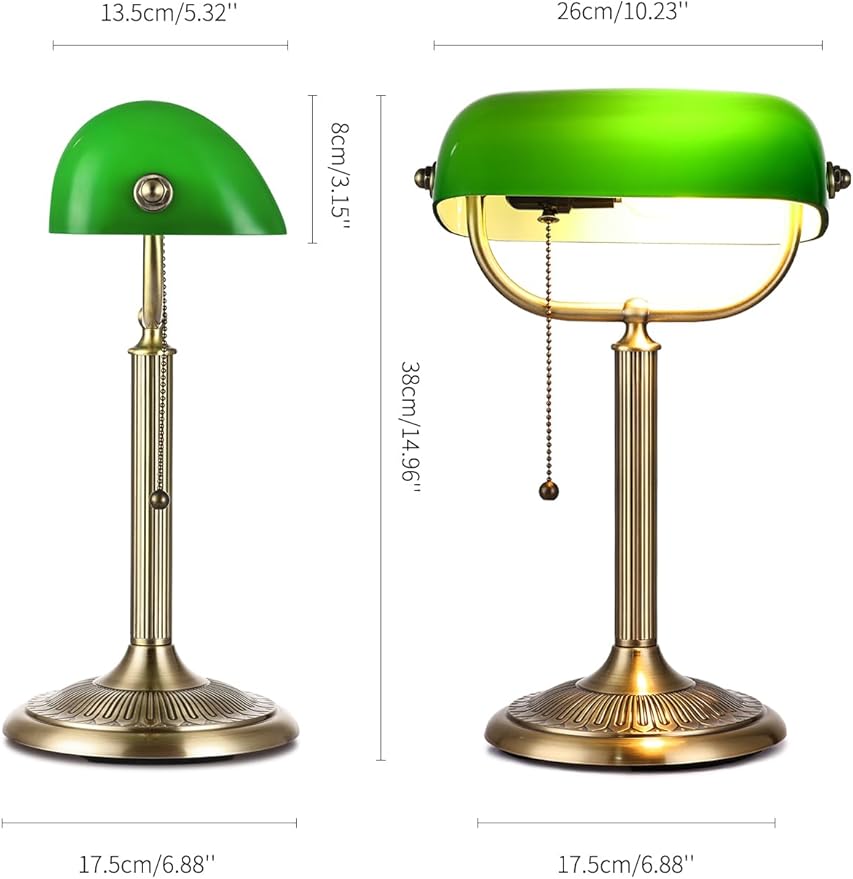 Newrays 1-Minute Quick-Change Shade Classic Green Glass Bankers Desk Lamp for Study, Office, Library, LED Bulb Included