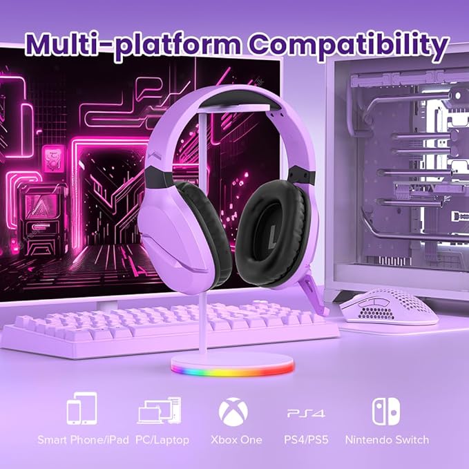WolfLawS Wireless Gaming Headset with Noise Canceling Microphone for PS5, PC, PS4, 2.4G/Bluetooth Gaming Headphones with USB and Type-c Connector, Wired Mode for Controller (Purple)