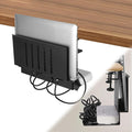 LUKETURE Desk Side Storage, Laptop Holder with Cable Management Tray, 2 in 1 Steel Under Desk Laptop Mount, Table Organization, Space Saving Table Accessories for Office and Home (Black)