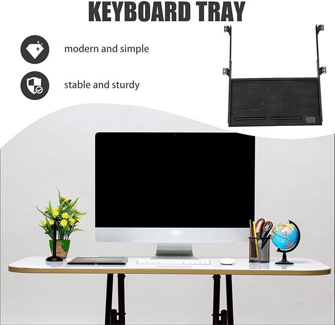 jojofuny 1 Set of Keyboard Tray Under Desk, Keyboard Sliding Tray Under Desk, Drawer Slide, Shelf, for Home and Office