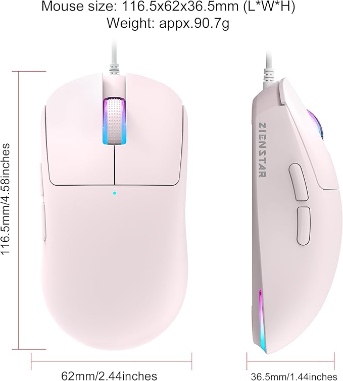 HXMJ Wired USB C Gaming Mice,7200DPI,Corded Mouse with RGB Backlit for Apple MacBook,Tablets,Computer or Laptops with Type C Port-Pink