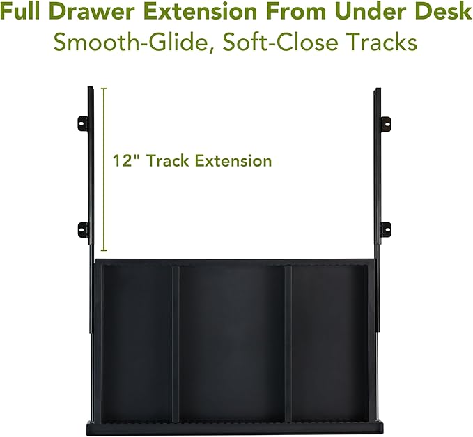 Perfect POSTURE Plastic Standing Desk Drawer – Under Desk Organzier and Storage with Dividers for Height Adjustable Desks – Black (13.25" x 23.5")