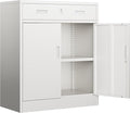 BESFUR Metal Garage Storage Cabinet with One Lockable Drawer 2 Locking Doors and an Adjustable Shelf, 36" White Metal Short Storage Cabinet for Home Office, Garage,School,Utility Room
