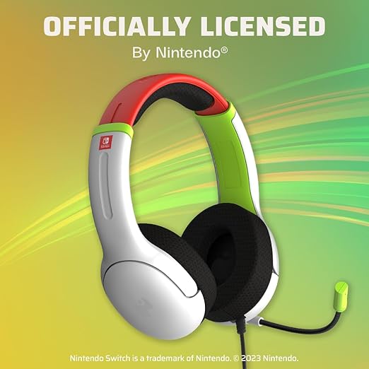 PDP AIRLITE Wired Headset, Officially Licensed Nintendo Switch/Lite/OLED, Lightweight Durable Headphones, 3.5mm audio jack, Noise-canceling Flip-to-Mute Mic, Mario Kart Radiant Racers, White/Red/Green