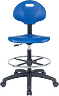 Chair Master Drafting Stool Blue- Easy to Clean! Quick Ship. Ergonomic Polyurethane Chair. Seat Height Adjustable (23"-33") Heavy Duty Adjustable Footring for Home, Automotive, Lab, Cleanroom (Blue)