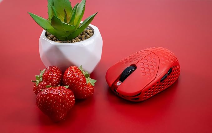 GWolves HTR Lightweight Wireless Fingertip Grip Gaming Mouse,~28Gram,8K-Report,Low Latency,PAW3395 26,000CPI,Nrf52840 CPU,6 Programmable Btns,On-Board Memory,PC/Mac and Laptop (Honeycomb, Red)