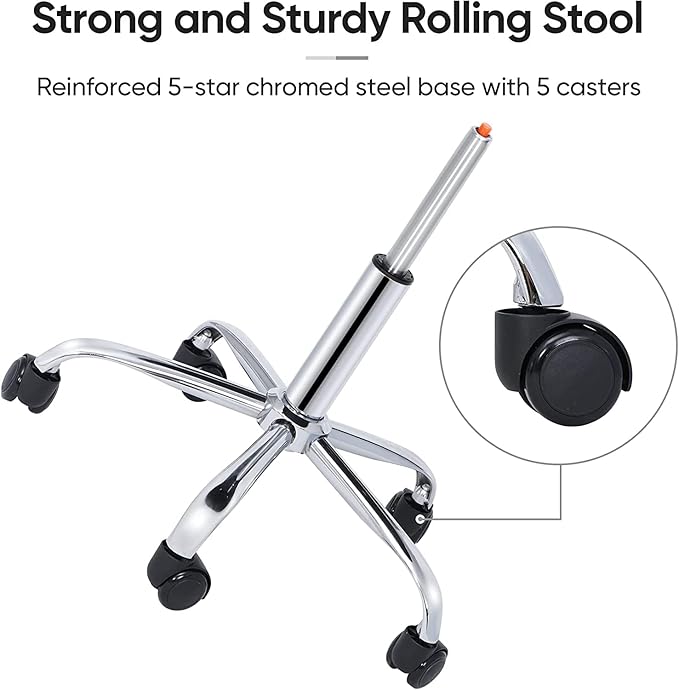 ZENY Adjustable Round Rolling Stool with Wheels, Drafting Stool Chair for Salon Spa Tattoo Home Office Medical Massage Work