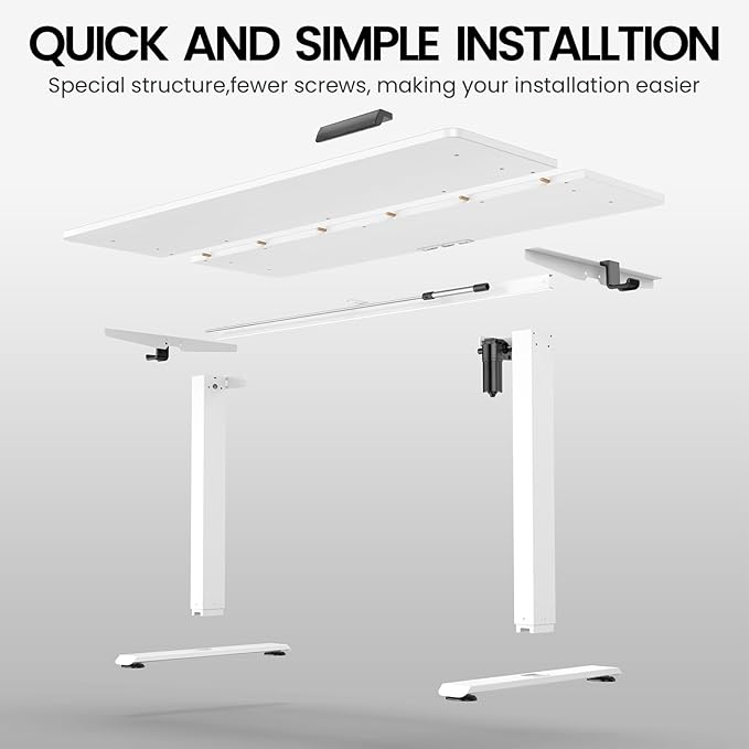 Veken 55 x 23.6 Inch Electric Standing Desk with Adjustable Height, Sit to Stand Computer Table for Study, Work or Gaming, Home Office Desk White