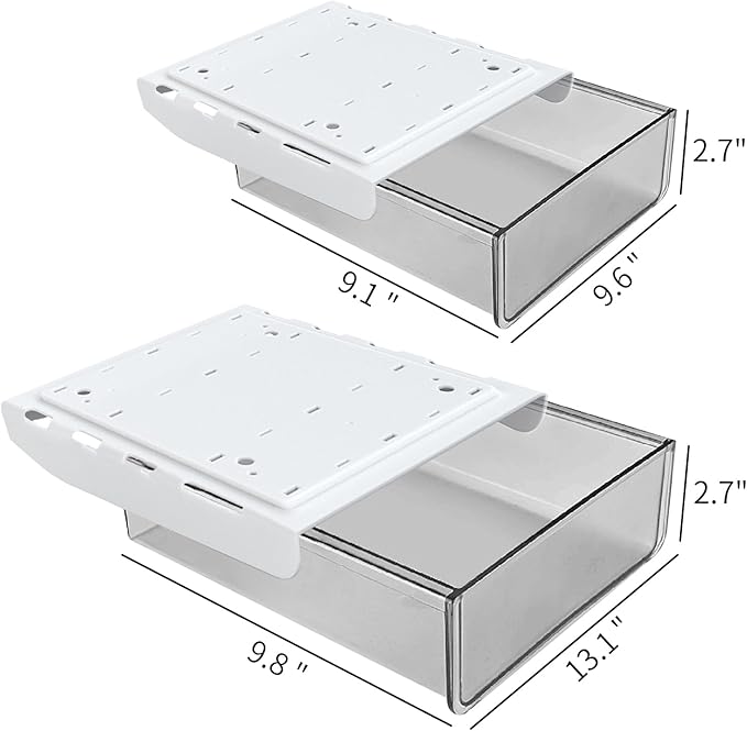 Under Desk Drawer Organizer Slide Out, 2 PCS Large & Medium Under Table Hidden Drawer Under Desk Storage Organizer (Self-Adhesive Tape, Screw Accessories)