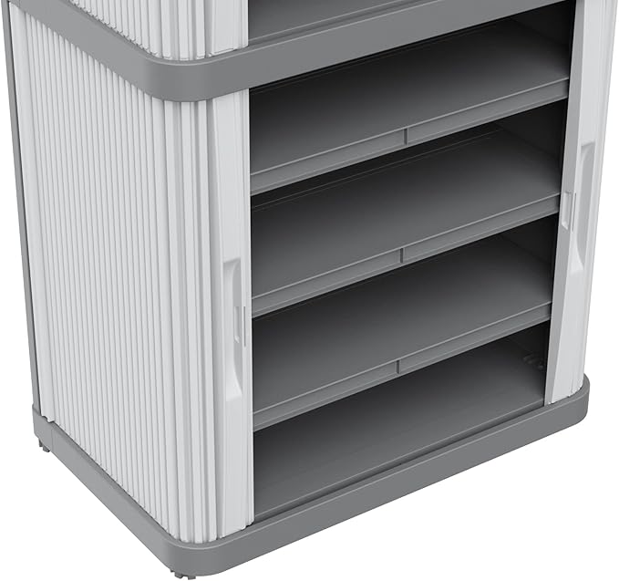 Terry, Rolling Space Cab 2, Indoor and Outdoor 2-Compartment Cabinet with Two Sliding Doors, 2 Adjustable Internal Shelves, Grey, in Recycled Plastic, Dimensions: 59x36x115 cm