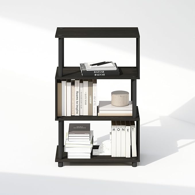 Furinno Reed Book Shelf, 4-Tier Bookshelf with Open Shelf, Geometric Bookcase with S-Shaped Frame, 11.8 x 23.6 x 36.5, for Living Room, Bedroom, Home Office, Espresso