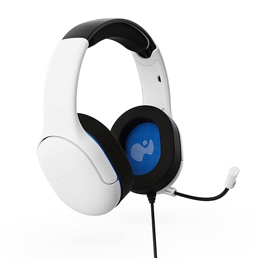 PDP AIRLITE Pro Wired Headset, Licensed Sony PlayStation 5, PlayStation 4, PS5/PS4/PS3/PC, Lightweight Durable Headphones, 3.5mm Audio Jack, Noise-canceling Flip-to-Mute Boom Mic, Frost White