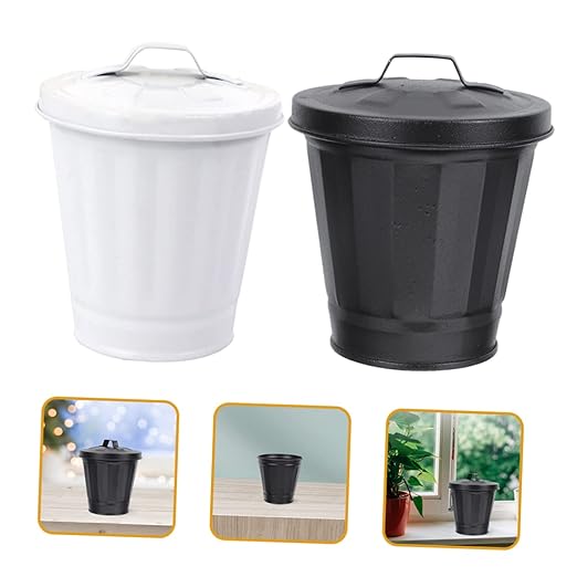 GLEAVI 2pcs Slim Metal Trash Cans Mini Desktop Garbage Bins Classic Farmhouse Style Decorative Wastebasket for Home Decor