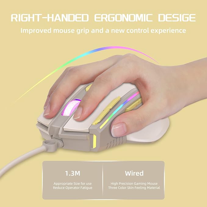 MAGIC-REFINER M2 Wired Gaming Mouse with 6 Types RGB Backlit High Precision Adjustable 12800DPI,PC Gaming Macro Programming Mouse Conform Right Hand Engineering USB Plug Play for Laptop Mac（Milkshake）