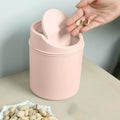 Mini Desktop Trash Can with Lid - 6.3'' Swing-Lid Plastic Garbage Bin for Desk, Countertop & Kitchen, Tiny Creative Waste Basket for Living Room & Office Organization (Pink)