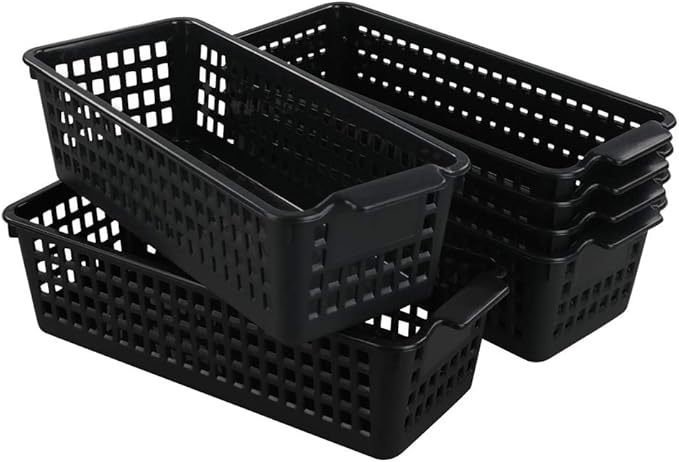 6 Pack Small Plastic Storage Baskets, Black Desktop Baskets