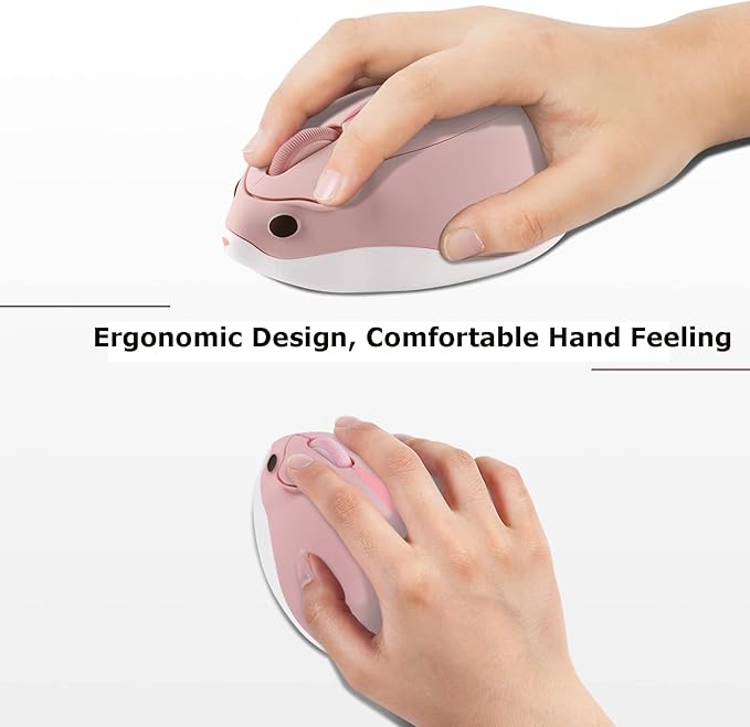 Wireless Mouse Pink Bluetooth Cute Hamster Shape Kawaii Portable Silent Lightweight Quiet Cordless Gaming Mice for PC Laptop Computer Mac iPad Pro MacBook Pro/Air Kids Women Men Girls Boys Office Gift
