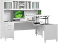 Bush Furniture Somerset 72W 3 Position Sit to Stand L Shaped Desk with Hutch in White | Adjustable Height Table for Home Office