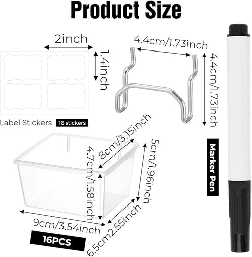 16 Set Clear Peg Board Bins and Baskets Pegboard Organizer Accessories with Hooks Pegboard Containers Wall Sticker Label and Pen for Craft Storage Tool Organizer Garage Storage