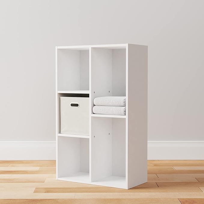 Amazon Basics 5 Cube Storage Organizer Bookcase, Sturdy Shelves for Books and Collectibles, White, 9.25"D x 19.49"W x 31.5"H | Storage Shelves, Book Shelf