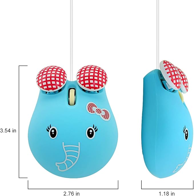 Sokelinn-six Wired Cute Mouse, USB Wired Mause for Kids with Lovely Cartoon Shaped, 1600PDI 3 Buttons Ergonomic Mini Mice for PC Laptop Desktop (Blue Elephant)