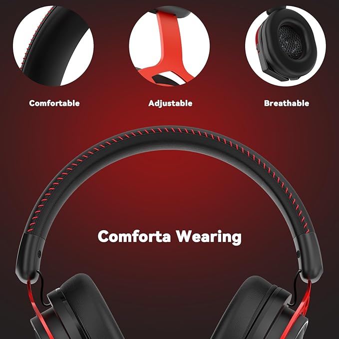 IMYB A88 Gaming Headset with Mic for Ps5, Pc, Xbox One Series X/s, Ps4, Switch, Stereo Wired Noise Cancelling Headphones with Microphone for Computer, Laptop, Mac, Nintendo, Games (Red)