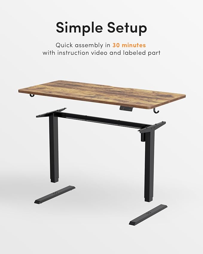 Cubiker Standing Desk, 55x28 Inches Sit Stand Home Office Desk, Electric Stand up Desk, Adjustable Desk with Splice Board, Black Frame/Rustic Brown Top