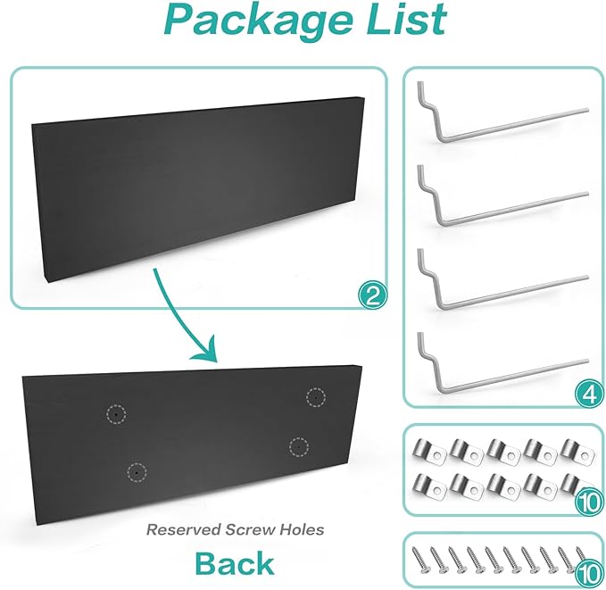 Pegboard Shelves, 16" x 6" Large Peg Board Racks 2Pack Wall Organizer Shelf, 1/4inch Heavy Duty Metal Brackets Fit All Pegboards, Wood Slats, Craft Garage Workbench Office Shelving Accessories (Black)