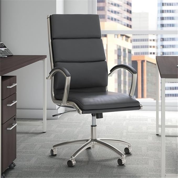 Pemberly Row Set of 7 - Cherry Conference Table & 6 Dark Gray Executive Chairs
