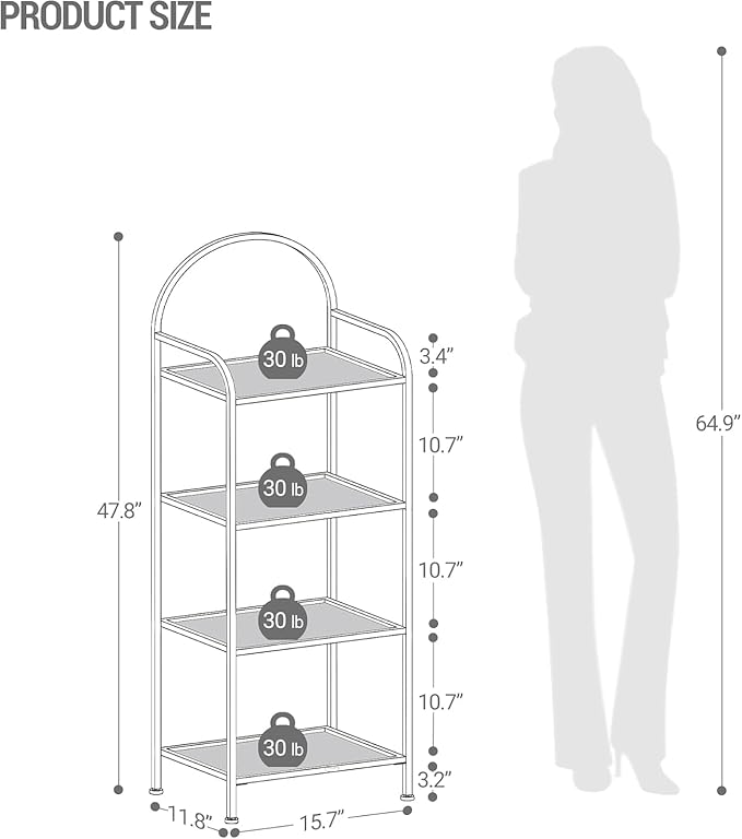 Hzuaneri Bookcase Bookshelf, Tempered Glass Bookshelves, Slim Shelving Unit for Bedroom, Bathroom, Home Office, Steel Frame, 4 Tier Gold BC04001G