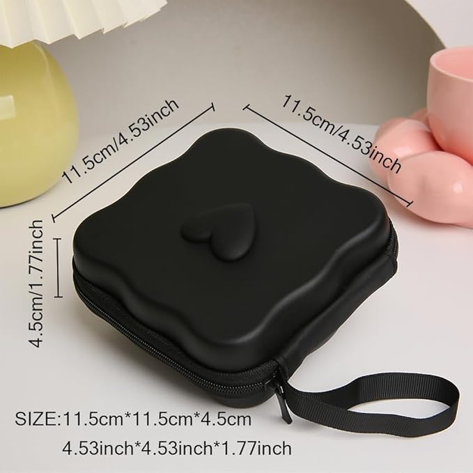Charger Cover Storage Bag, Lovely 3D Love Heart Waves Design Charger Protector Travel Storage Case, Earphone Wire Saver Cable Cord Organizer Wireless Earphone Storage Box, Black Love